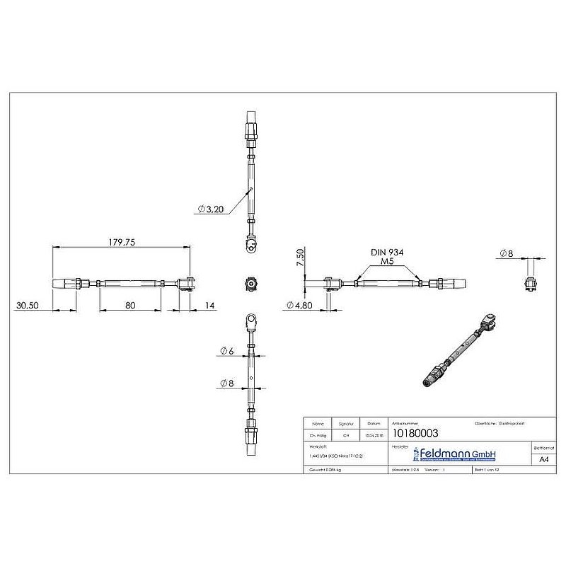 Wantenspanner Gabel zur Selbstmont. Seil 3mm, V4A