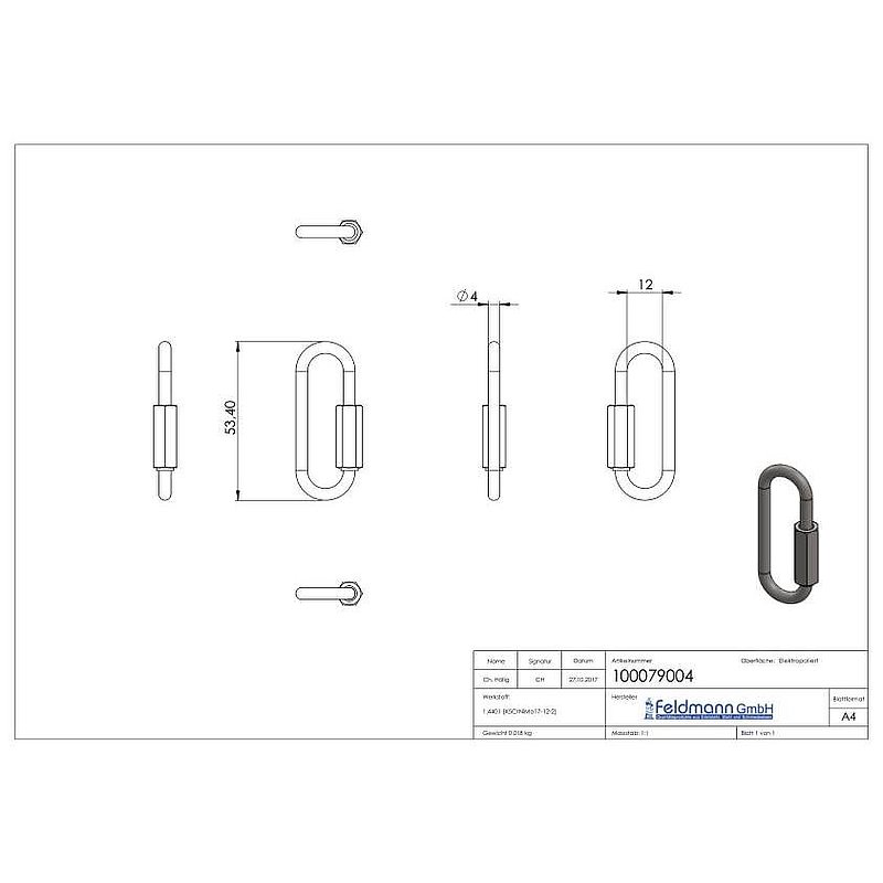 Screw connector long, 4mm, AISI316