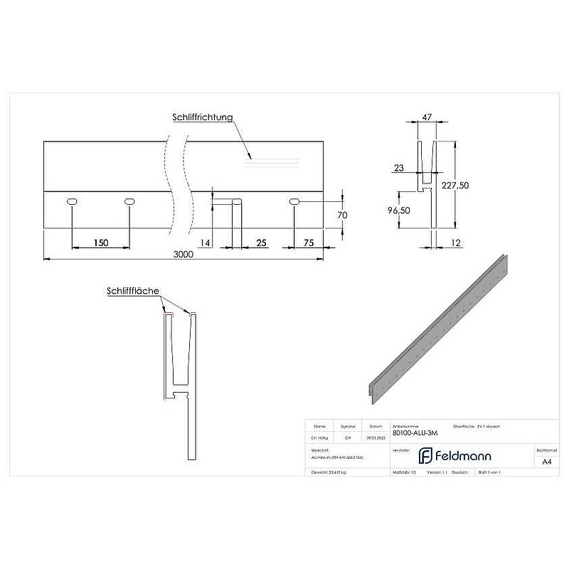 Alu-Profil ELEGANZA STRONG, seitliche Montage, L: 3000mm