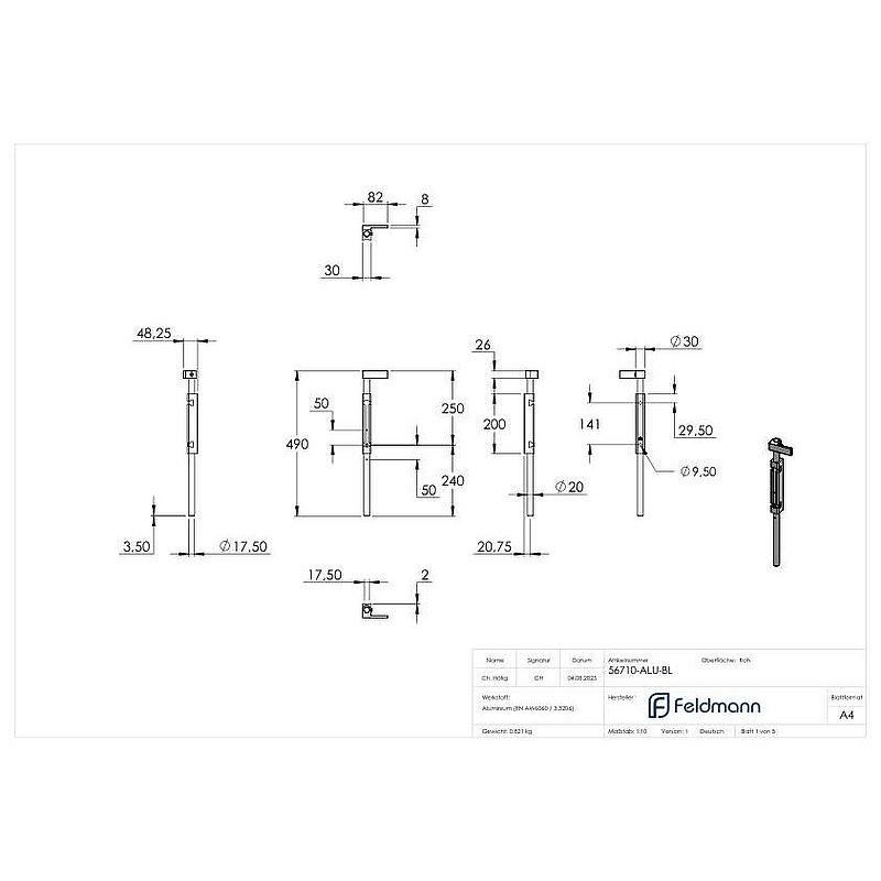 floor transom with length 490mm, for screwing on, blank