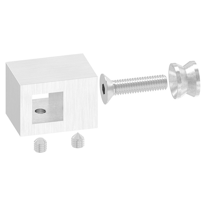 Cross bar holder for straight connection, 12x12mm square, AISI304