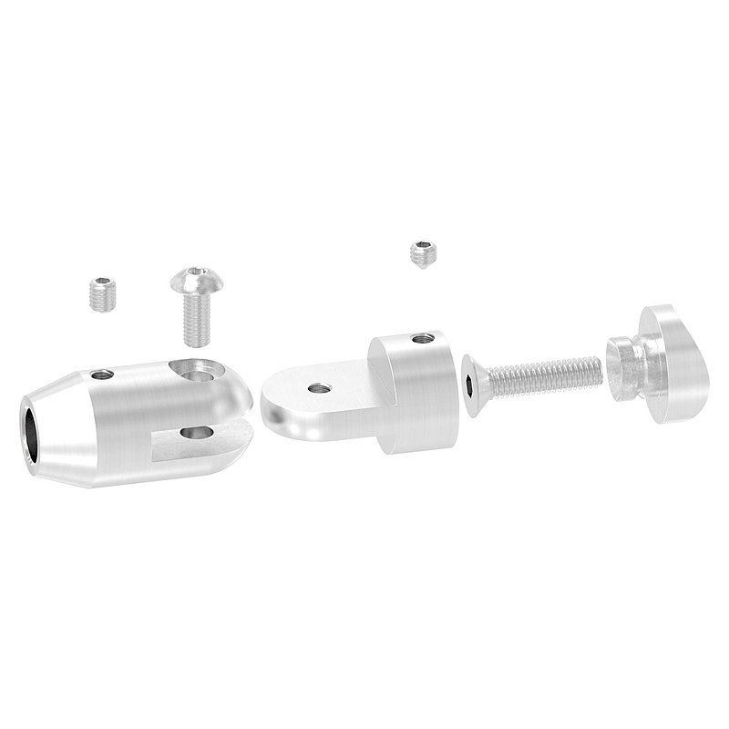 Support de lisse transversale + articulation à insérer en extr., p. tube 33,7mm, perçage 10,2mm, V2A