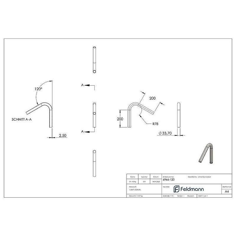 Welding arc, steel, 120°, 33,7x2,5mm