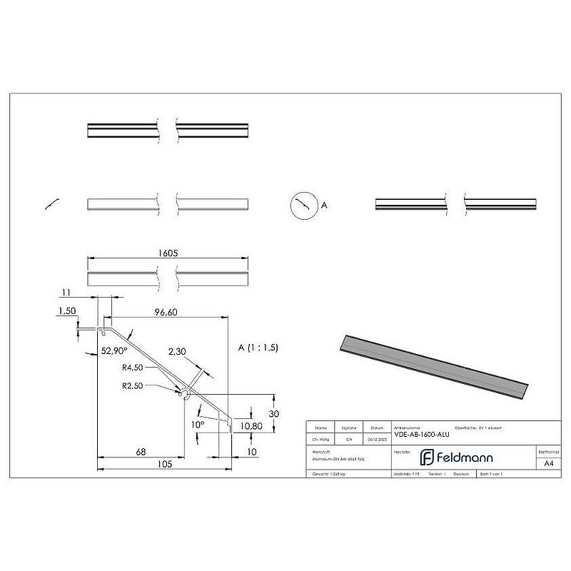 Design-Abdeckung für eleganza canopy, L: 1605mm, Aluminium E4/EV1