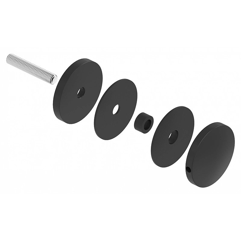 Glaspunkthalter 62mm, Anschluss: flach, V2A, pulverbeschichtet in RAL 9005 schwarz matt