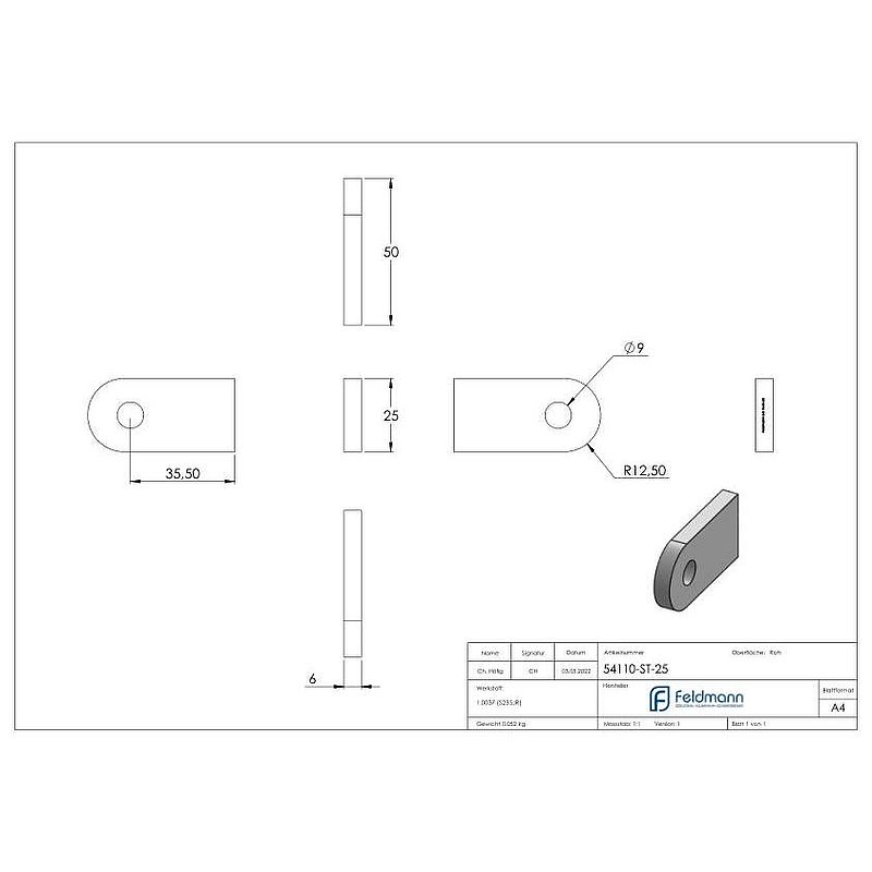 Anschweißlasche 50x25x6mm