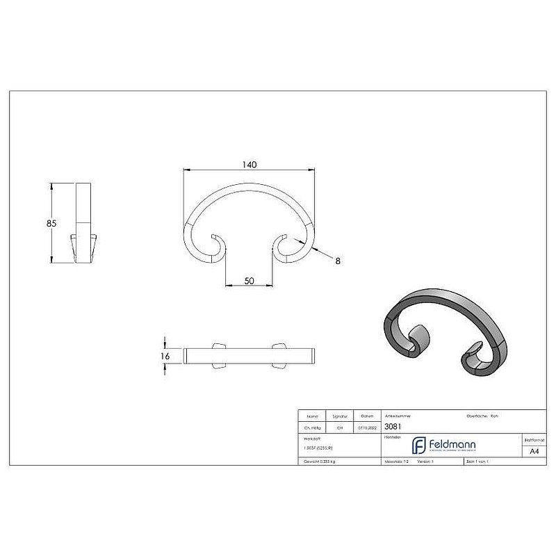 C-Schnecke 16x8mm, 90x140mm