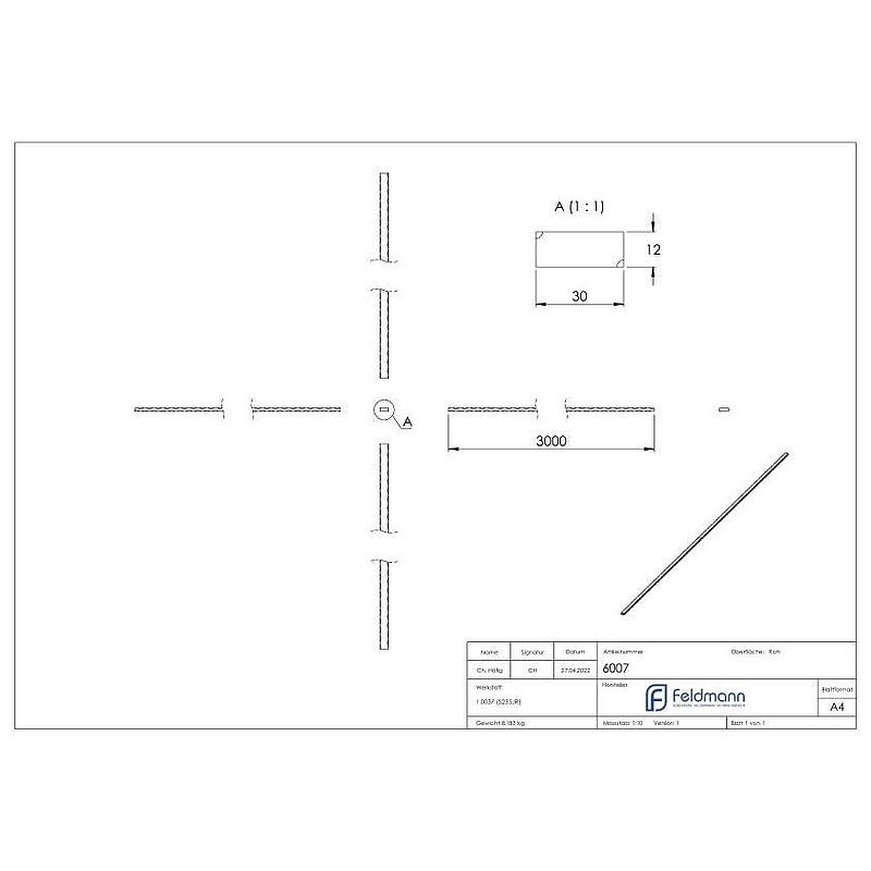 Flacheisen S235JR, 30x12mm, L: 3000mm