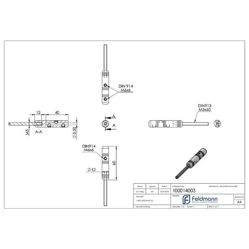 Gewindeterminal zur Selbstmontage, für 3mm Seil, V2A