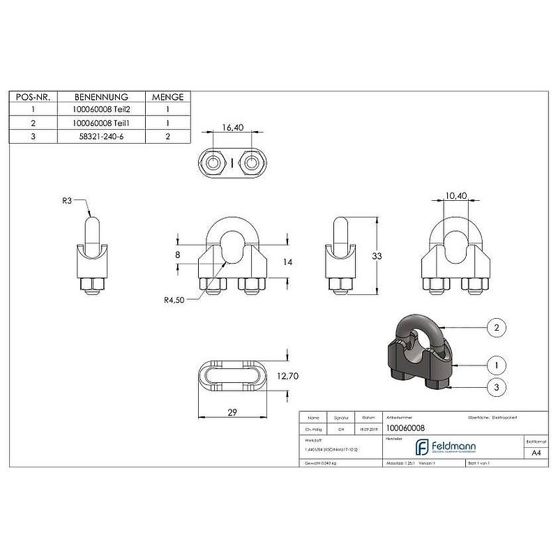wire cable clips for rope 8mm, AISI316