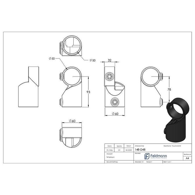 Joint, adjustable, for pipe Ø 48.3mm