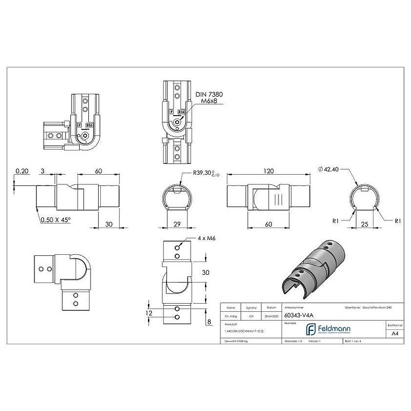 Verbinder flexibel für Nutrohr 42,4mm, V4A
