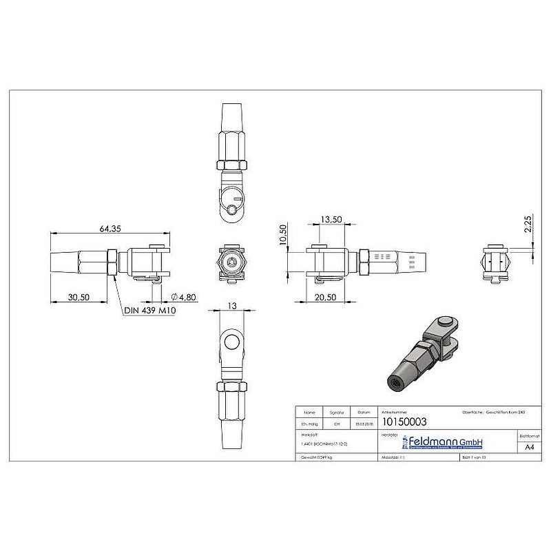 Gabelterminal zur Selbstmontage für Seil Ø 3mm, V4A