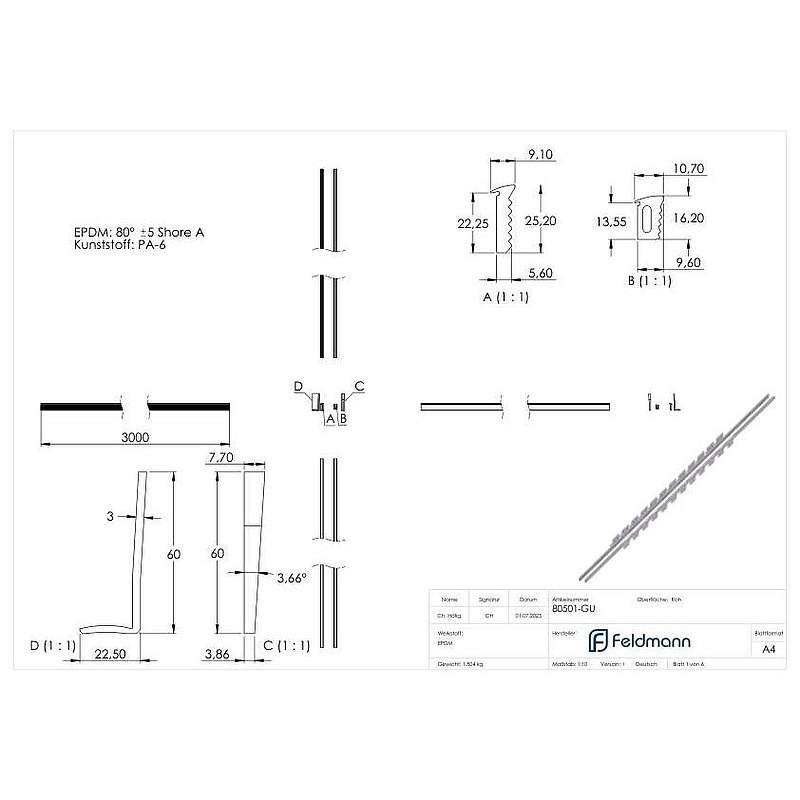 Montageset für 3m Aluprofil für Glas 16,76 - 17,52mm