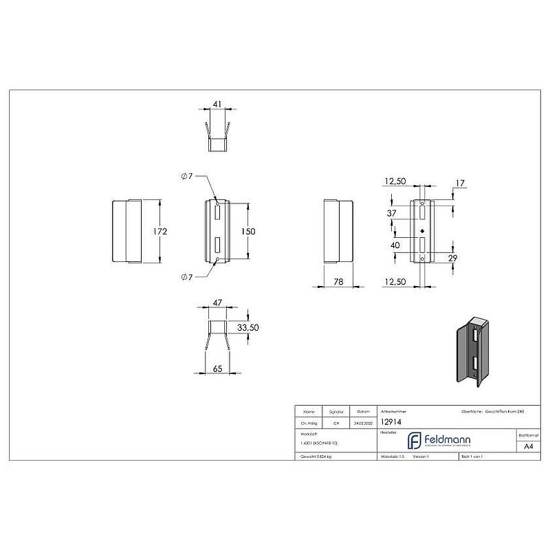 Counter case, for sliding gates, 78x65x172mm, W: 40mm, AISI304