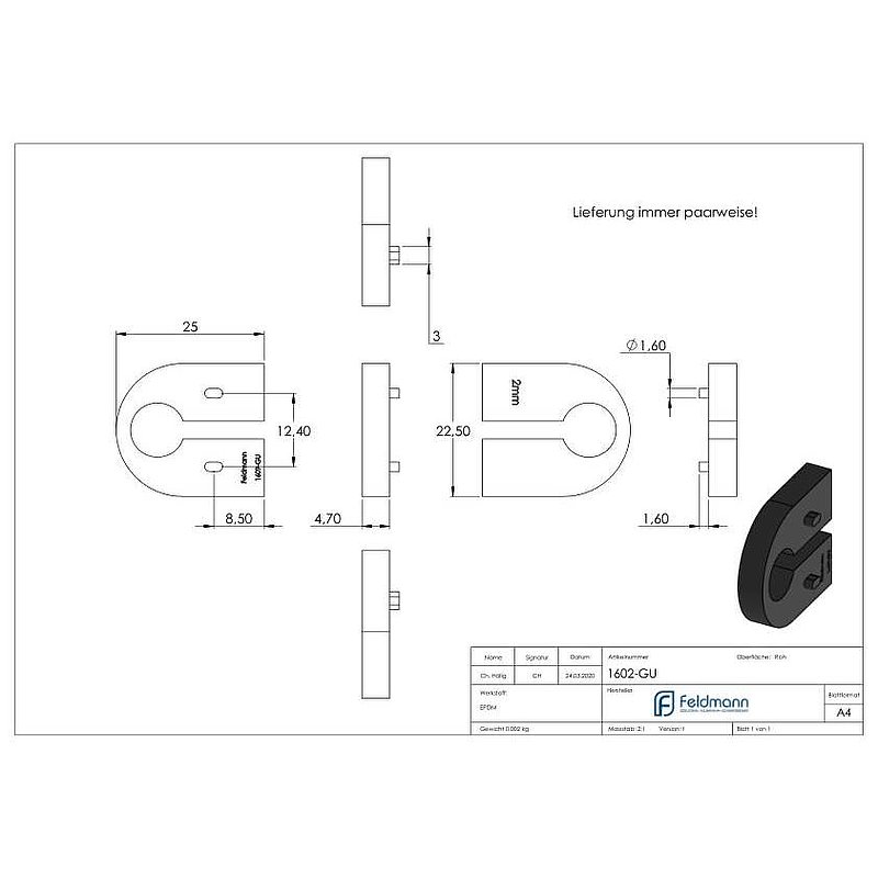Gummi für Mod. 16, Blech 2 mm