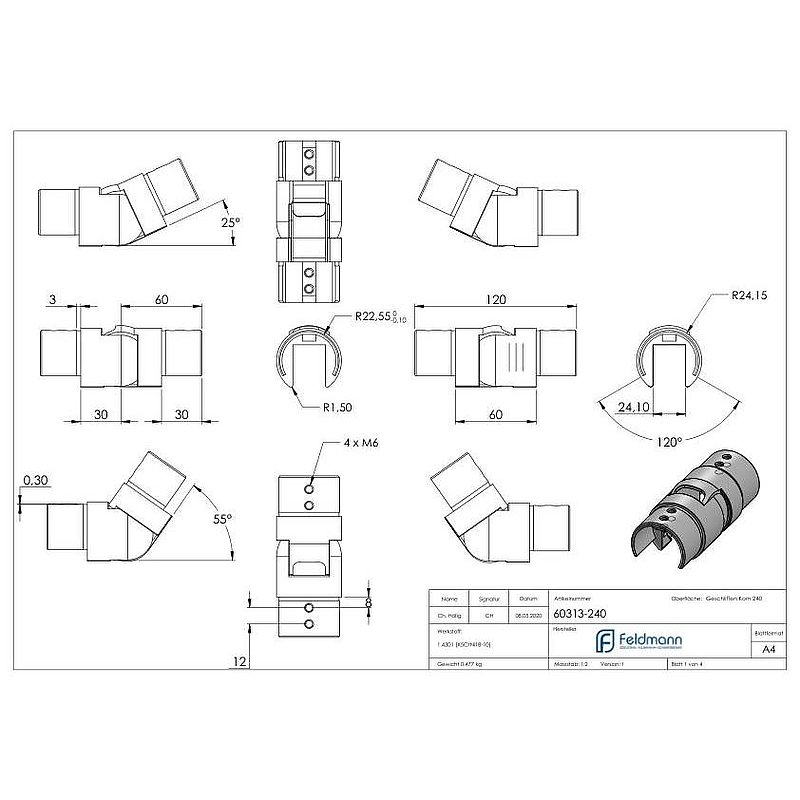 Flexible connector for 48.3 mm grooved tube, AISI304