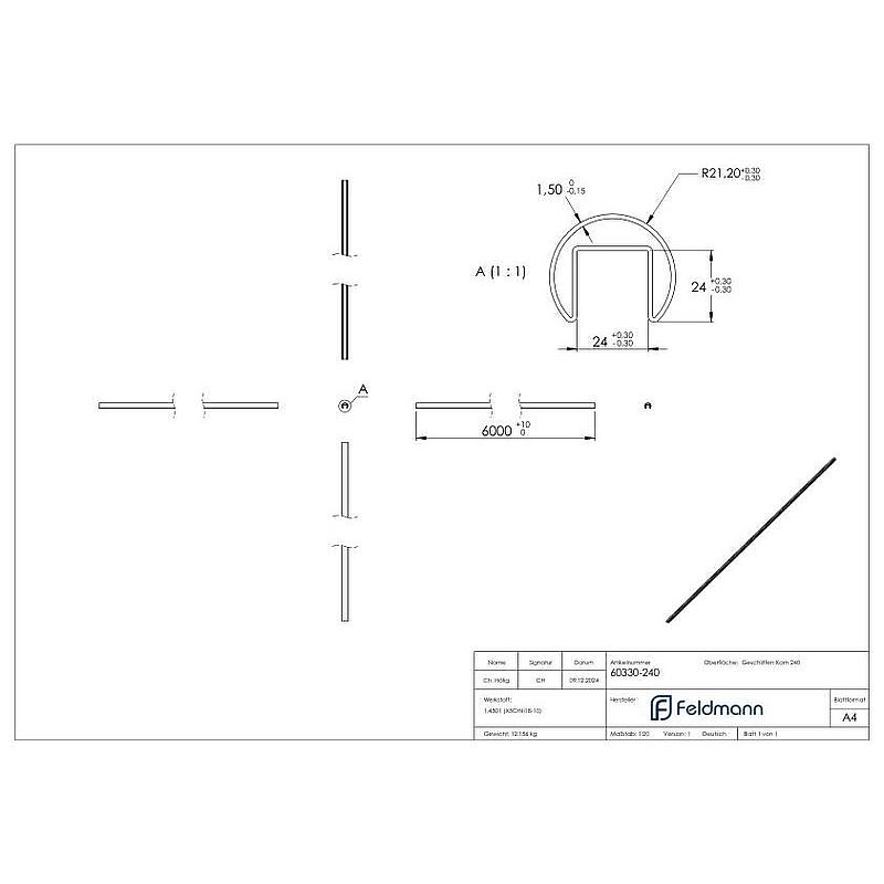 Nutrohr 42,4x1,5 mm, L: 6000mm, V2A