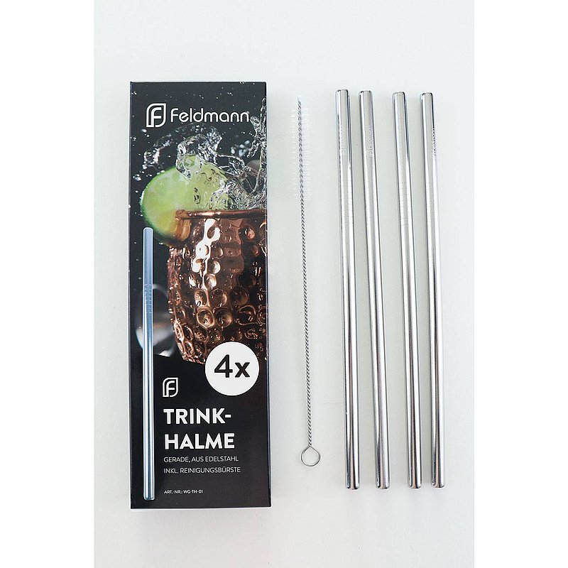 Trinkhalme, Edelstahl gerade, 4er Set