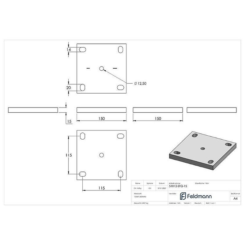 Anchor plate 150x150x15mm