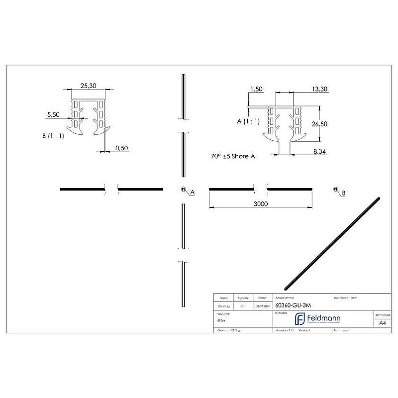 Wedge seal for glass 8.00 - 10.76mm, for groove 24x24mm, 3m