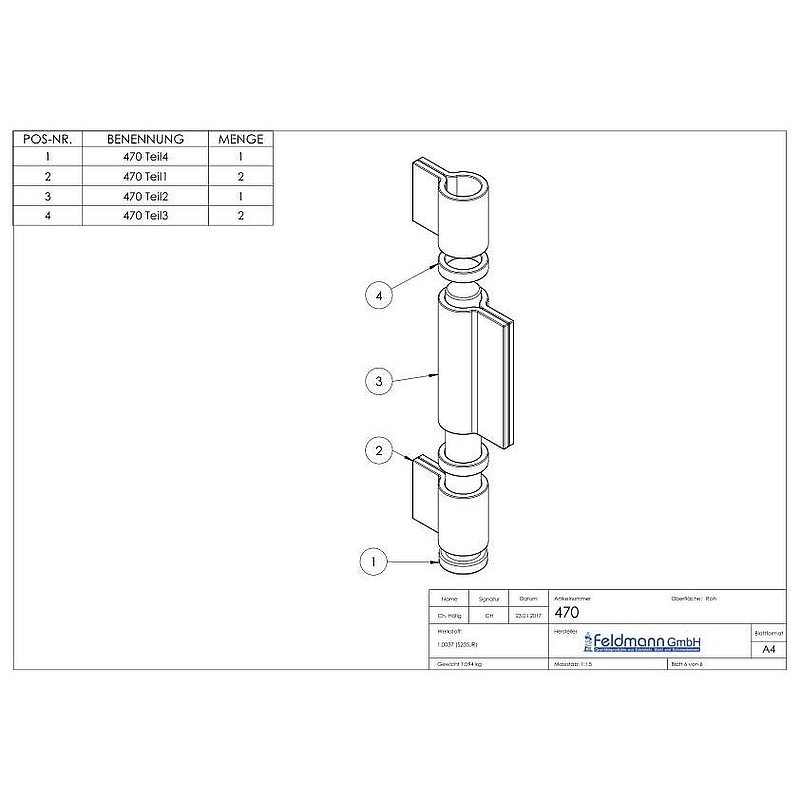 Flat hinge 3-part heavy with washer