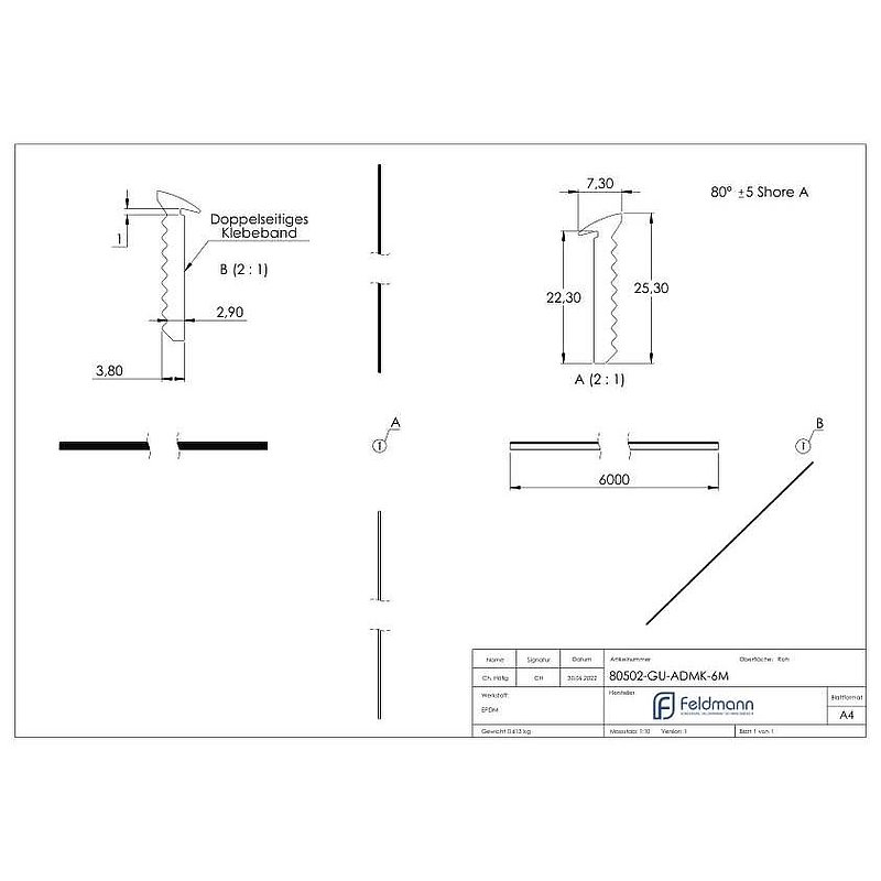 End seal, EPDM, 6000mm, black