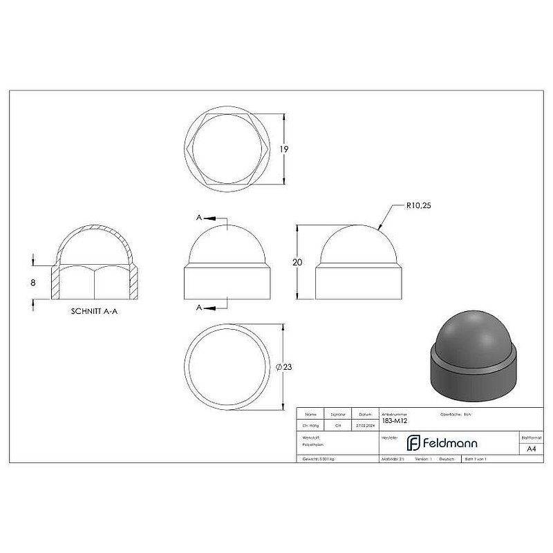 bouchon de protection hexagonal pour M12, noir