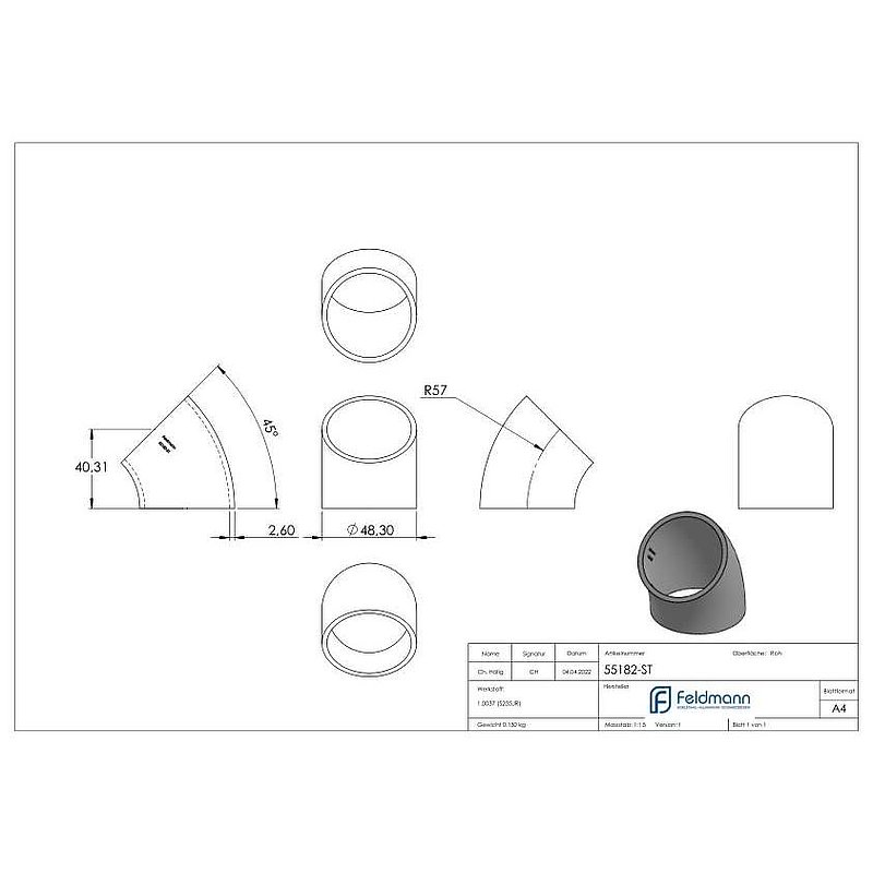 Welding arc 45°, 48.3x2.6mm