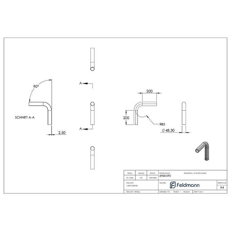 Welding arc, steel, 90°, 48,3x2,5mm
