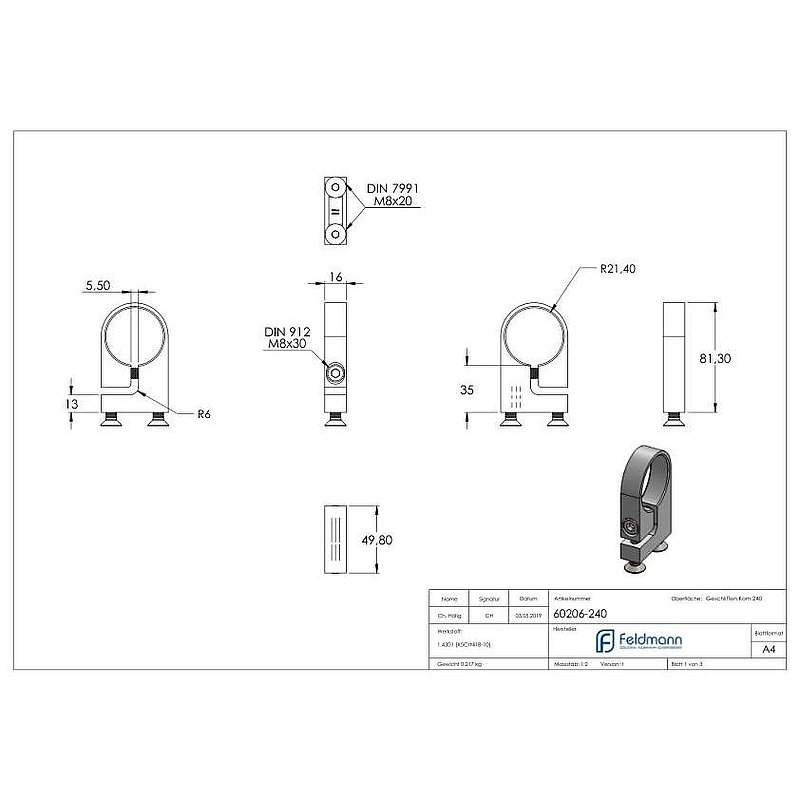 Spannring für Rohr 42,4mm, V2A