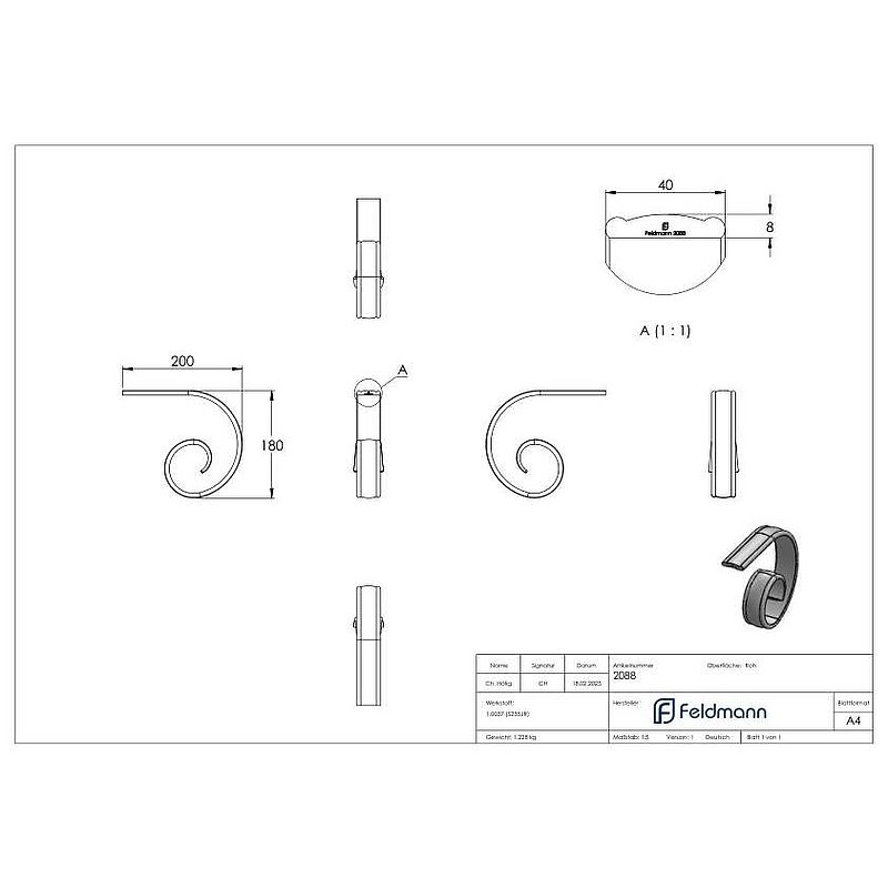 Handrail starter, rolled, suitable for 114-A-5