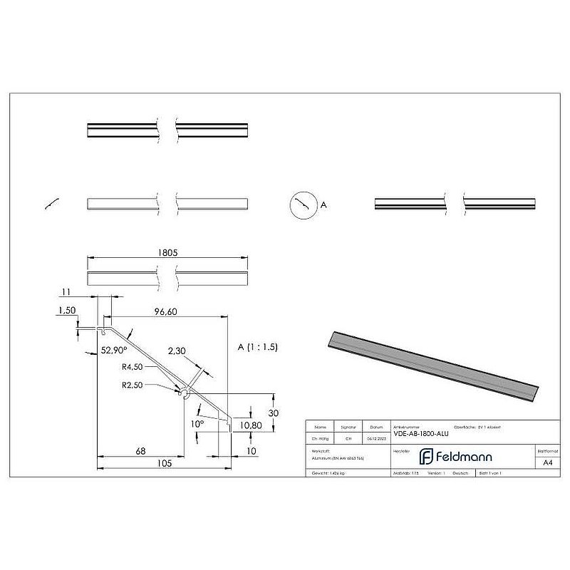 Design-Abdeckung für eleganza canopy, L: 1805mm, Aluminium E4/EV1