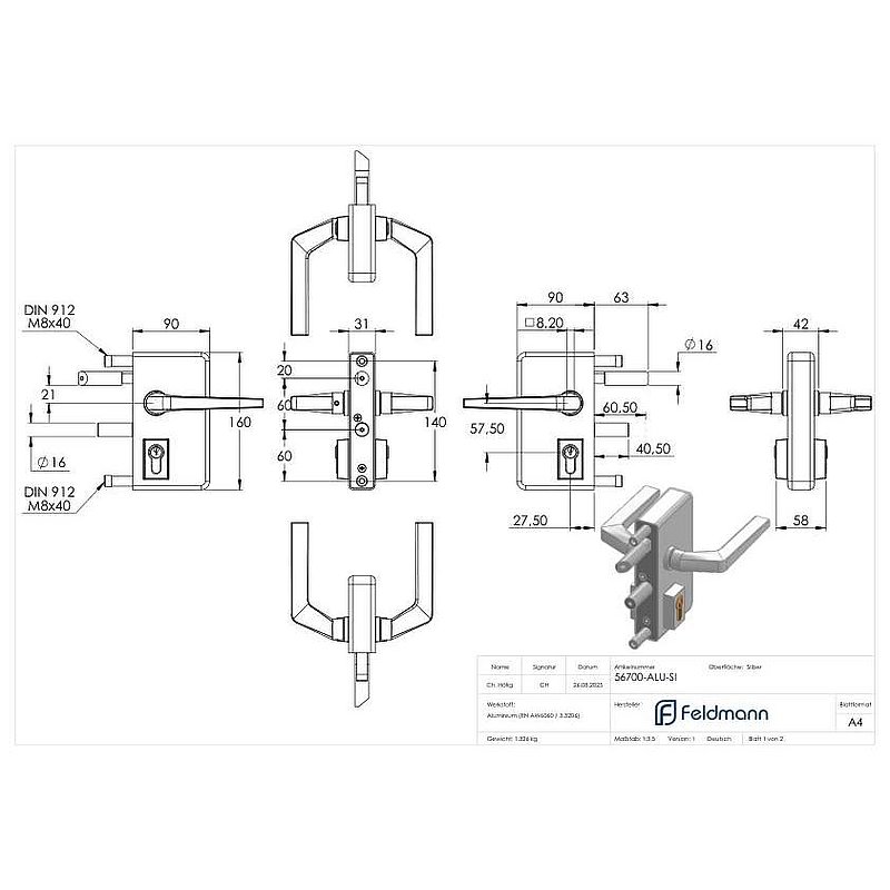 Serrure à grille GTS 2 pour tube de 40-60mm d'épaisseur, boîtier argent