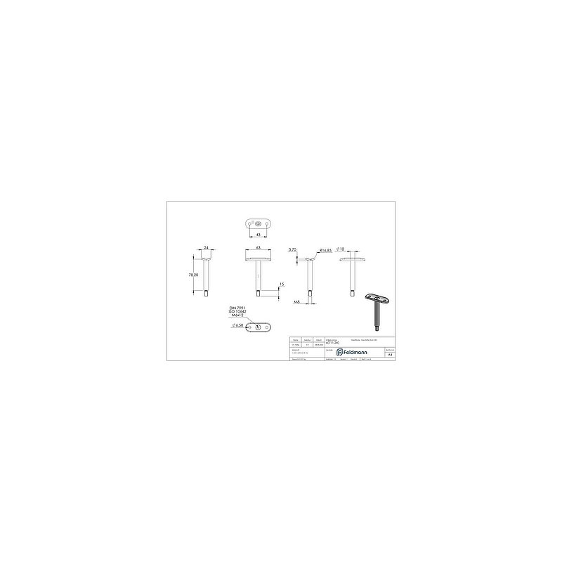 Tige Ø 12mm avec plaque de raccordement de mains courantes 33,7mm, V2A