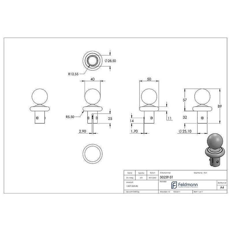Iron ball knob for 33.7mm