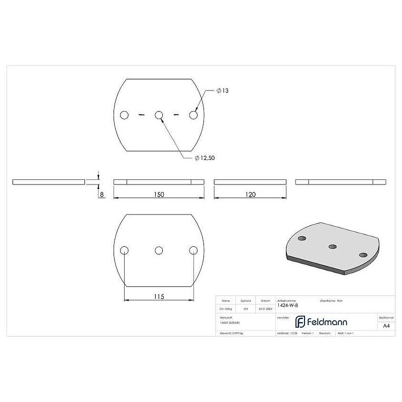 Ankerplatte 150x120x8mm
