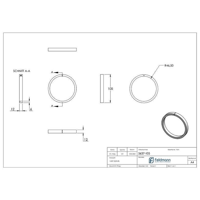 Anneau 12x6mm, Øextérieur 105mm