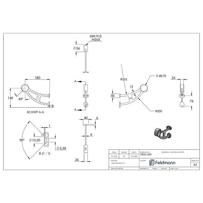 Support pour repose-pieds ou main courante, pour tube Ø 48,3mm, V2A