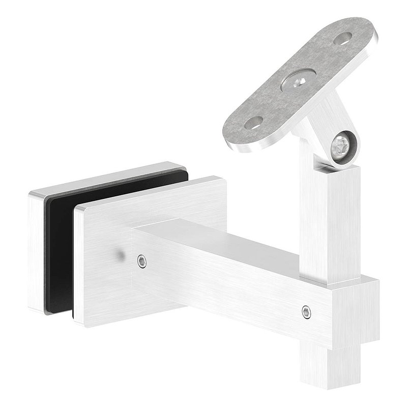 Square handrail holder with straight handrail connection plate, AISI316