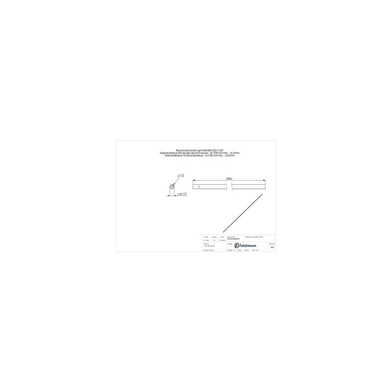 Edelstahlrohr, 20,0x2,0mm, L: 3000mm, V2A