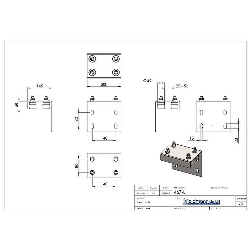 Adjustable guide bracket, for screwing on