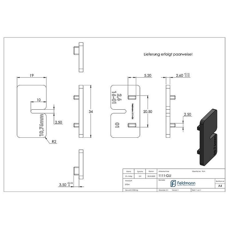 Rubber for Mod. 11, laminated safety glass 10.76mm