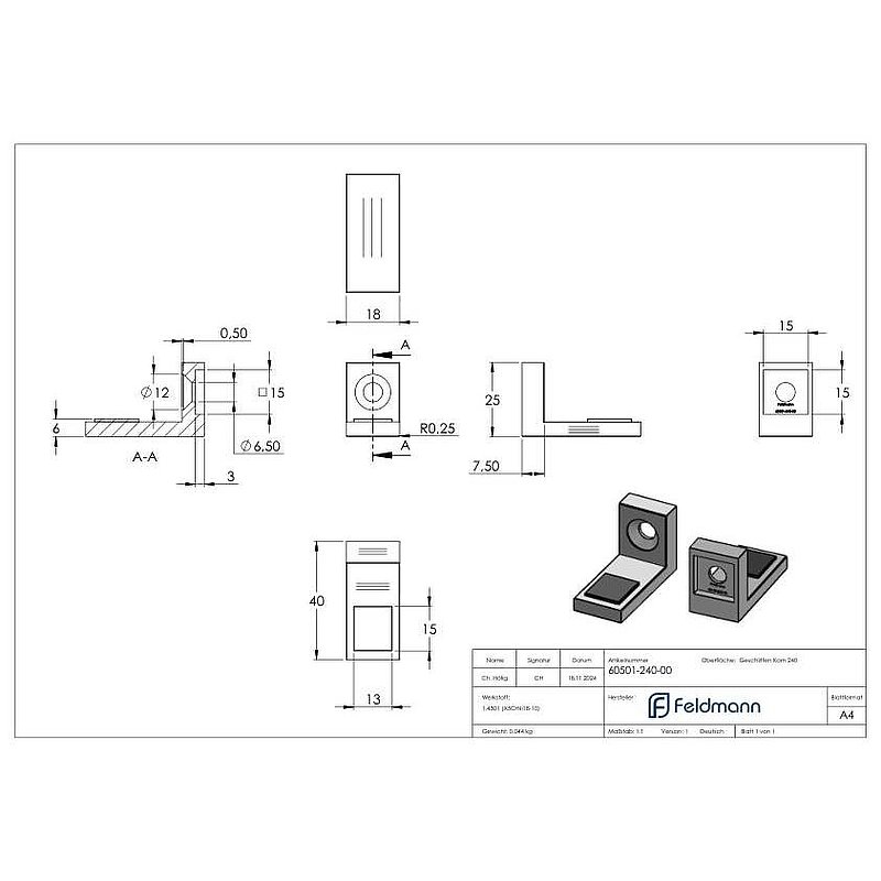 Retaining shelf with straight connection, AISI304