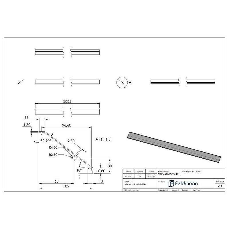 Cache design pour eleganza canopy, L: 2005mm, aluminium E4/EV1