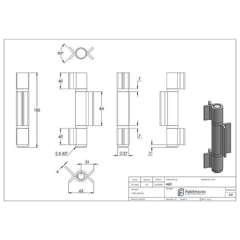 Angled hinge 3-piece heavy