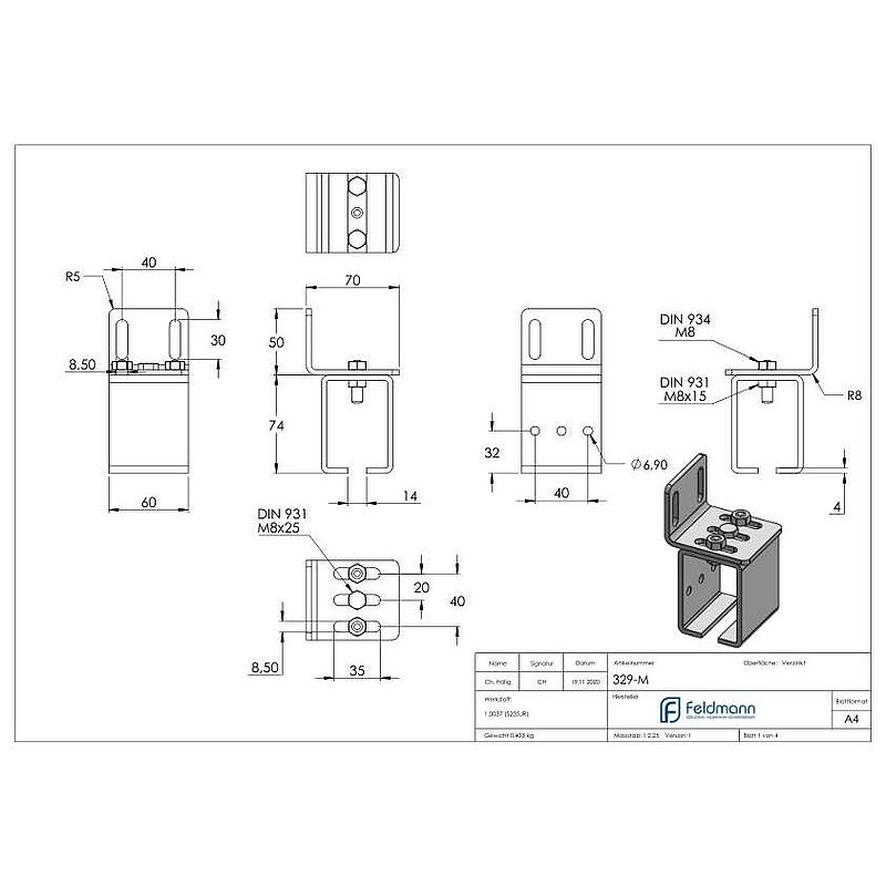 Support mural pour rail de guidage de portes suspendues