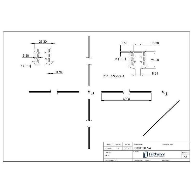 Wedge seal for glass 8.00 - 10.76mm, for groove 24x24mm, 6m