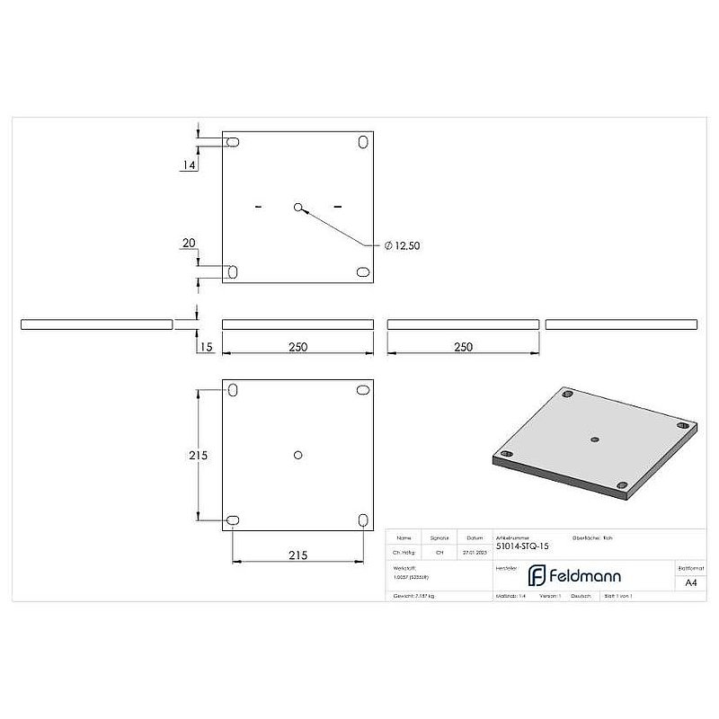 Plaque d'ancrage 250x250x15mm