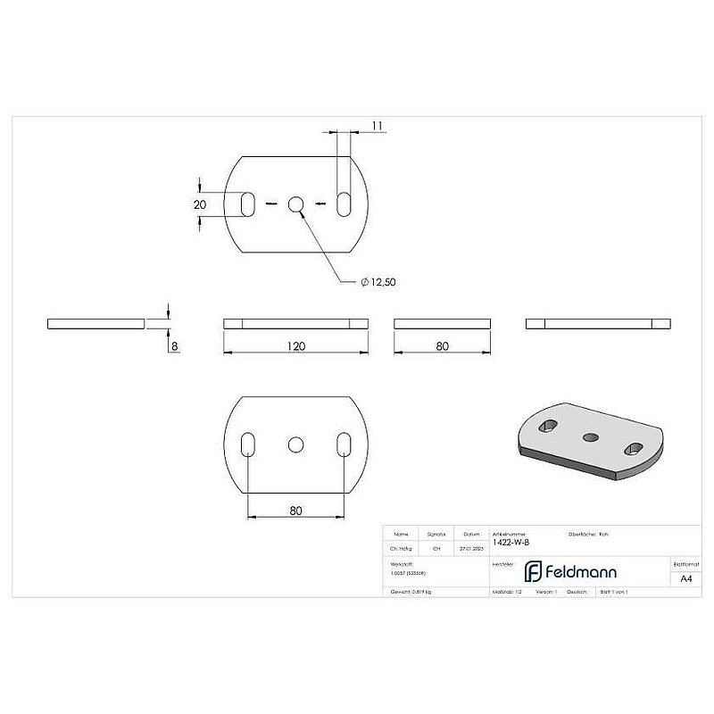 Ankerplatte 120x80x8mm